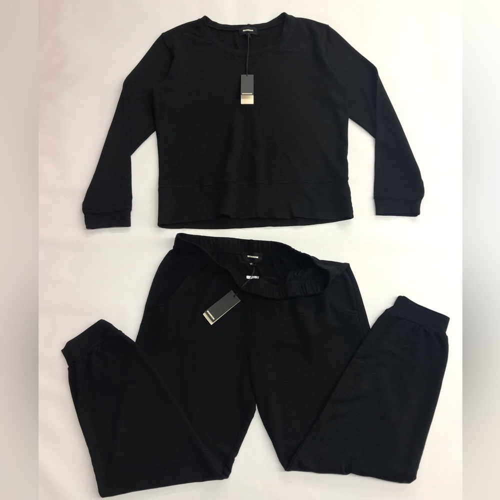 MONROW Set: Super Soft Sweatshirt & Sweatpants side pockets, Black, Size L, NEW.